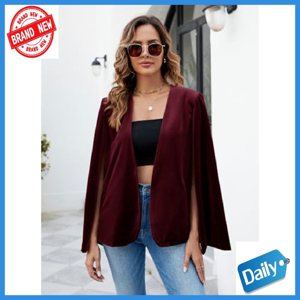 Velvet Cape Blazer Open Front Split Sleeve Jacket Women's Casual Coat - Picture 6 of 8